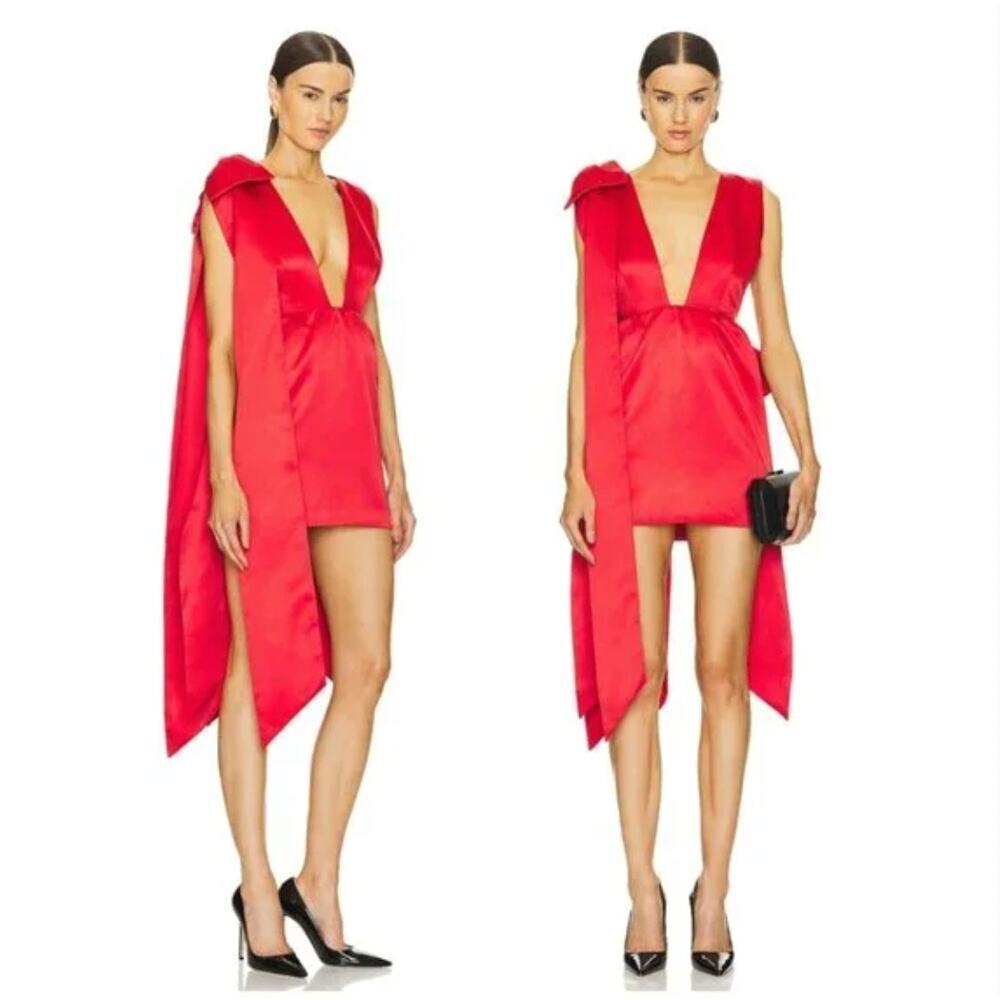 NWT Atoir REVOLVE Red Dress Size US 4 Camilla Mini Satin Bow Deep V Date Night